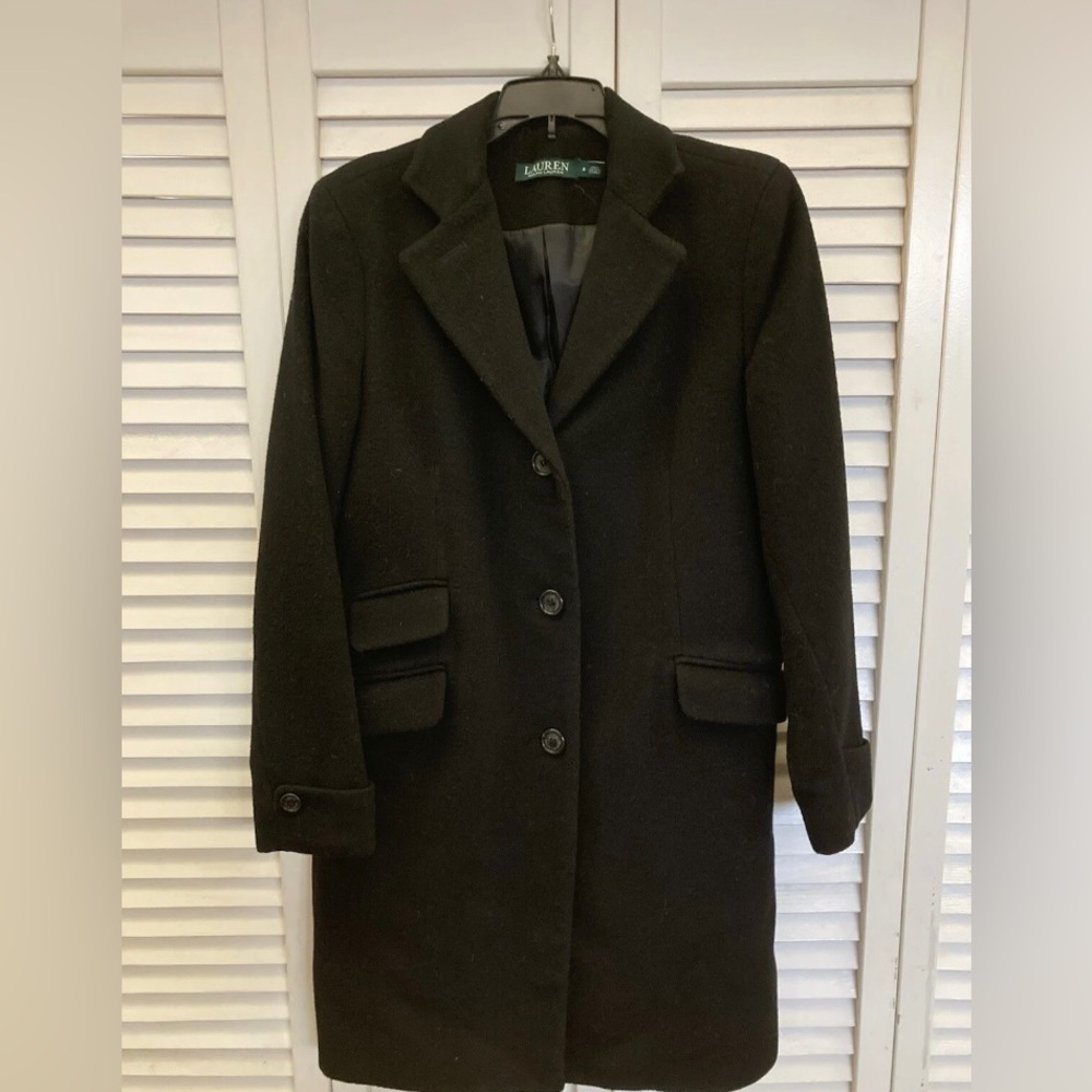 Ralph Lauren Classic Black Wool Blend Pea Coat Size 2 - Picture 2 of 5